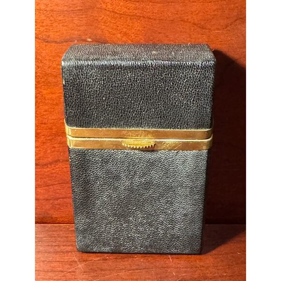 Rare Vintage Lady Buxton Black Gold Trim Hard Flip Top Cigarette Case 3 3/4" - Picture 1 of 9